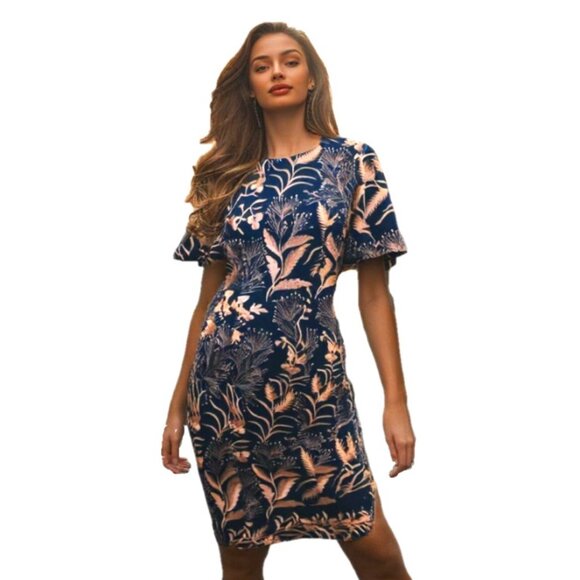 JS Collections Dresses & Skirts - JS Collections Maya Flutter Sleeve Tea Length Blue Embroidered Dress Siz…